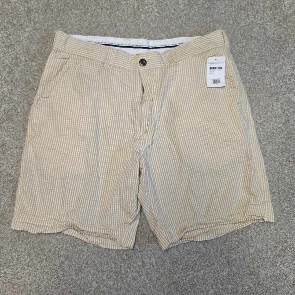 Wash Stoned & Beaten Mens Seersucker Stripe Shorts Tan White Sz 38 NWT Preppy